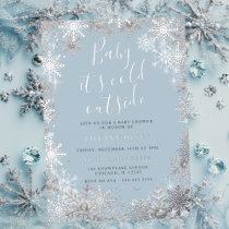 Baby It's Cold Outside Blue Silver Baby Shower  Foil Invitation