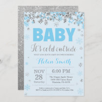 Baby its Cold Outside Blue Silver Boy Baby Shower Invitation