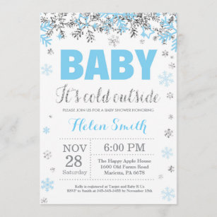 Baby its Cold Outside Blue Silver Boy Baby Shower Invitation