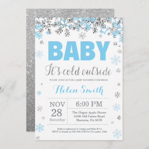 Baby its Cold Outside Blue Silver Boy Baby Shower Invitation