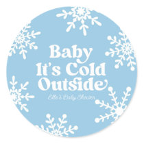 Baby It's Cold Outside Blue Snowflake Baby Shower Classic Round Sticker