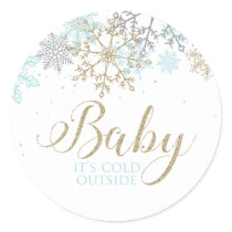 Baby It's Cold Outside Blue Snowflake Baby Shower Classic Round Sticker