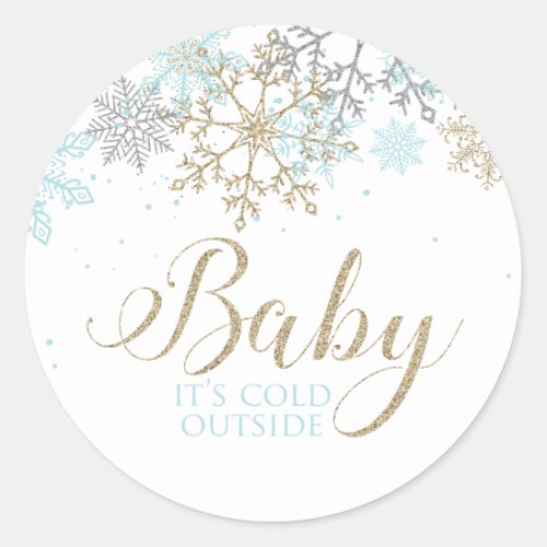 Baby Its Cold Outside Blue Snowflake Baby Shower Classic Round Sticker