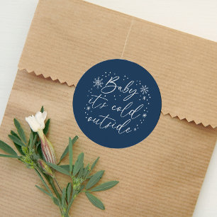 Baby It's Cold Outside Blue Snowflake Baby Shower Classic Round Sticker