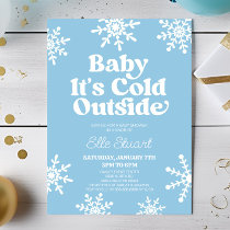 Baby It's Cold Outside Blue Snowflake Baby Shower Invitation