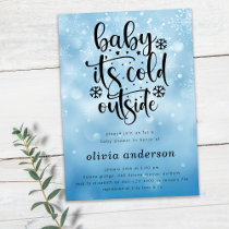 Baby It's Cold Outside Blue Snowflake Baby Shower Invitation