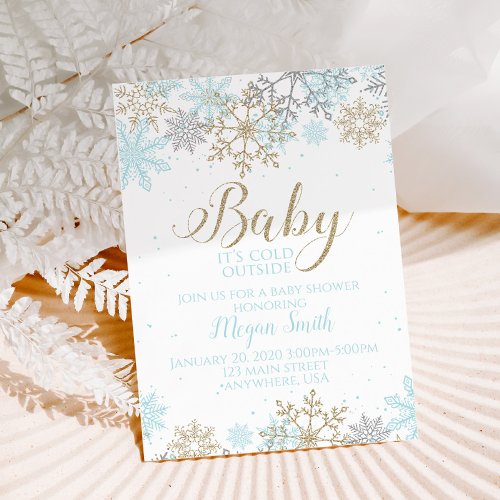 Baby Its Cold Outside Blue Snowflake Baby Shower Invitation