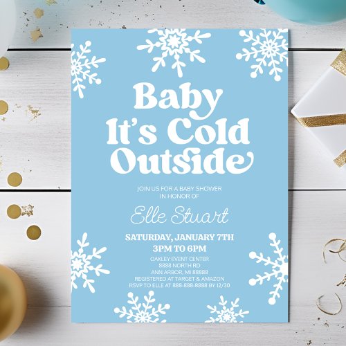 Baby Its Cold Outside Blue Snowflake Baby Shower Invitation