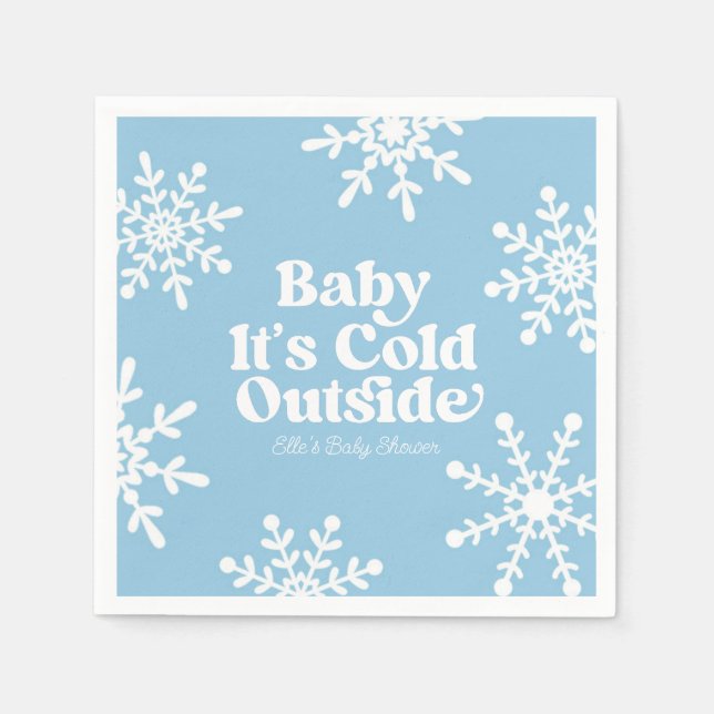 Baby It's Cold Outside Blue Snowflake Baby Shower Napkins (Front)