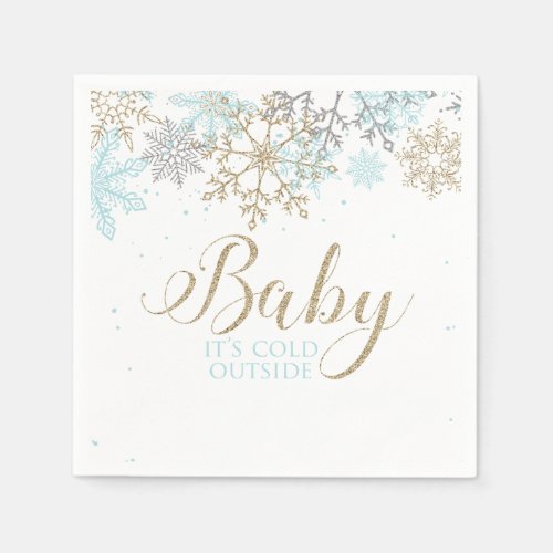 Baby Its Cold Outside Blue Snowflake Baby Shower Napkins