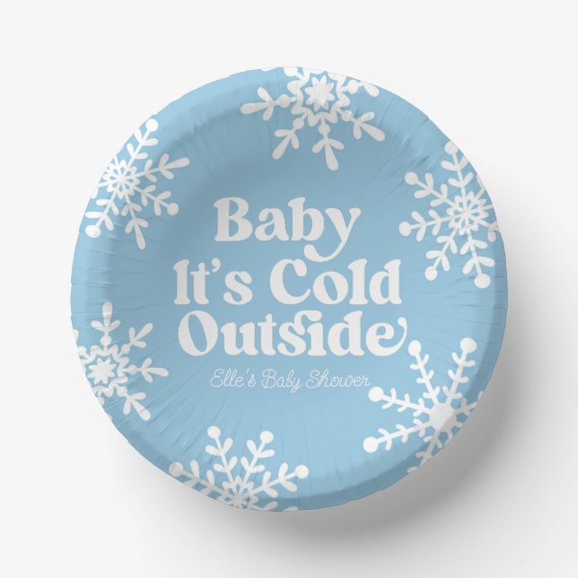 Baby It's Cold Outside Blue Snowflake Baby Shower Paper Bowls (Front)