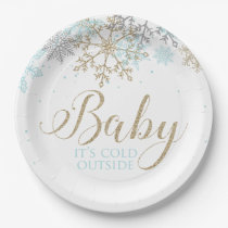 Baby It's Cold Outside Blue Snowflake Baby Shower Paper Plates
