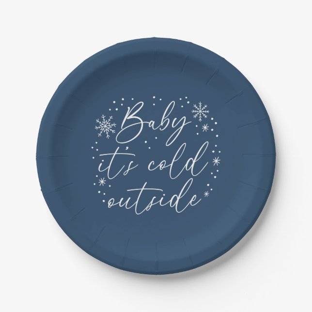 Baby It's Cold Outside Blue Snowflake Baby Shower Paper Plates (Front)