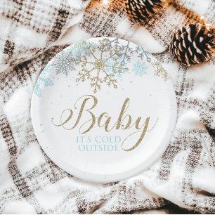 Baby It's Cold Outside Blue Snowflake Baby Shower Paper Plates