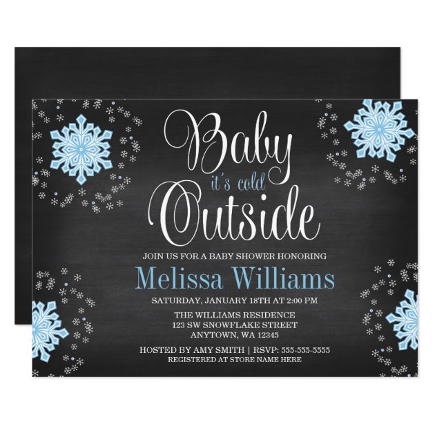 Baby It's Cold Outside Blue Snowflakes Baby Shower Invitation