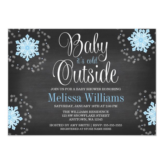 Baby It's Cold Outside Blue Snowflakes Baby Shower Invitation