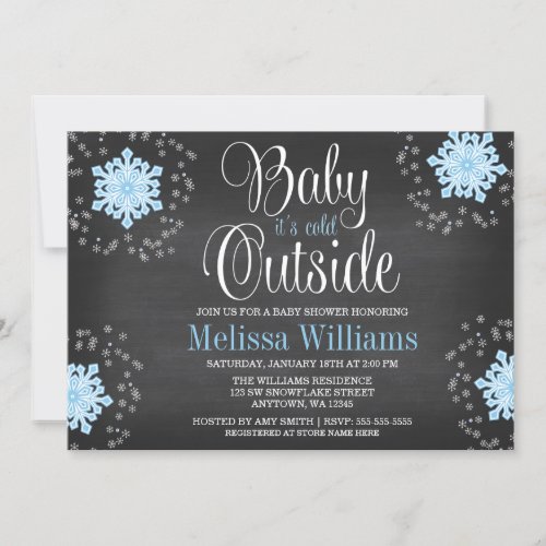 Baby Its Cold Outside Blue Snowflakes Baby Shower Invitation