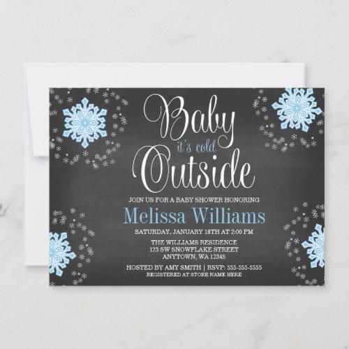 Baby Its Cold Outside Blue Snowflakes Baby Shower Invitation