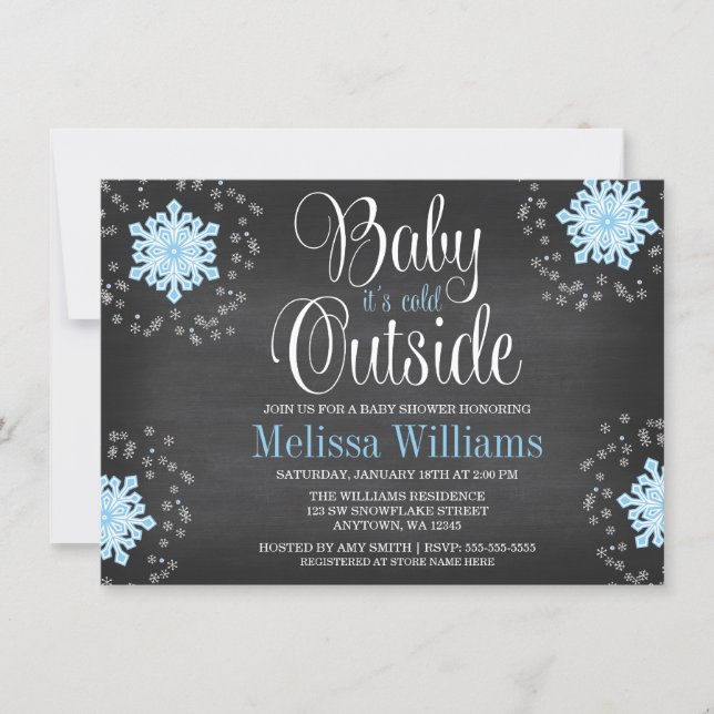 Baby It's Cold Outside Blue Snowflakes Baby Shower Invitation (Front)