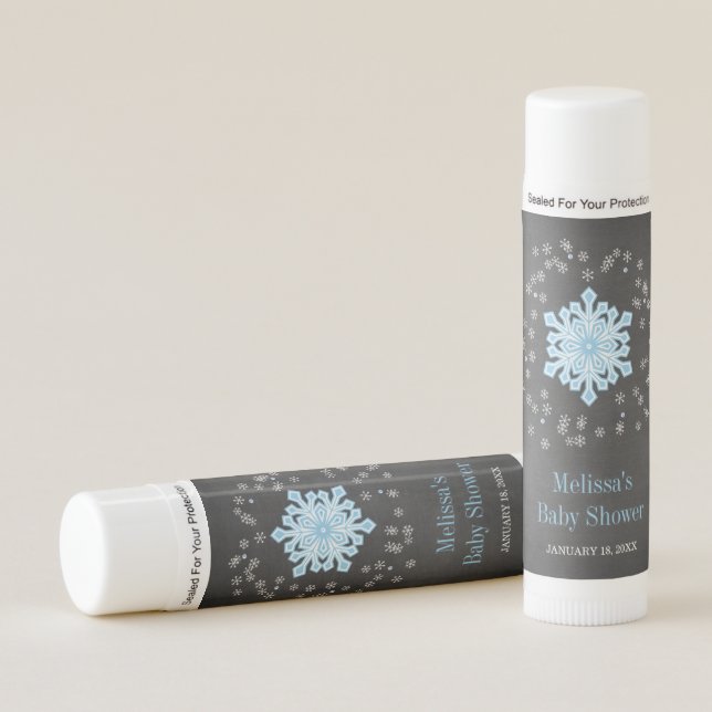 Baby It's Cold Outside Blue Snowflakes Baby Shower Lip Balm (Front)