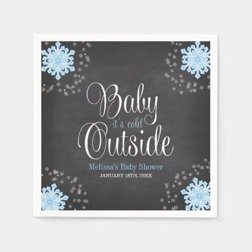 Baby Its Cold Outside Blue Snowflakes Baby Shower Napkins