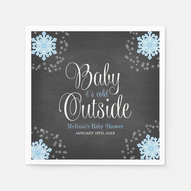 Baby It's Cold Outside Blue Snowflakes Baby Shower Napkins (Front)