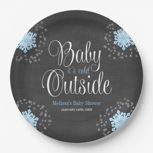 Baby Its Cold Outside Blue Snowflakes Baby Shower Paper Plates