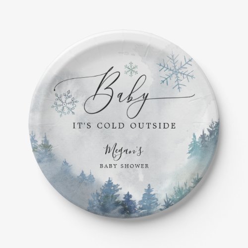 Baby Its Cold Outside Blue Snowflakes Shower Paper Plates