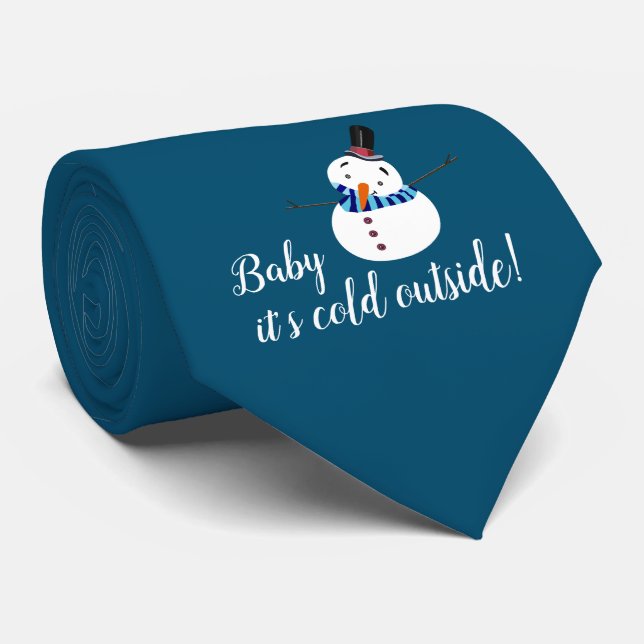 Baby It's Cold Outside, Blue Snowman Neck Tie (Rolled)