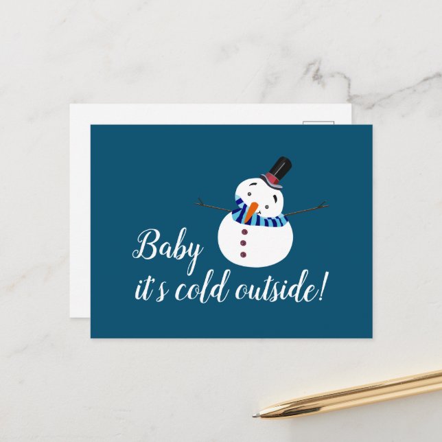 Baby It's Cold Outside, Blue Snowman Postcard (Front/Back In Situ)