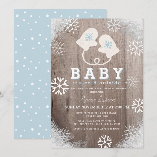 Baby Its Cold Outside Blue Virtual Baby Shower Invitation (Front/Back)