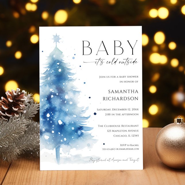 Baby it's cold outside blue white boy baby shower invitation (Creator Uploaded)