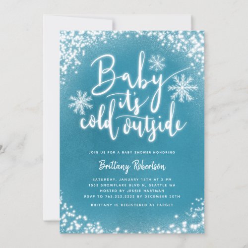 Baby Its Cold Outside Blue Winter Baby Shower Invitation
