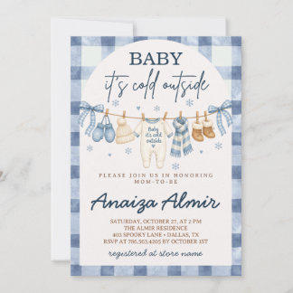 Baby It's Cold Outside Blue Winter Baby Shower Invitation