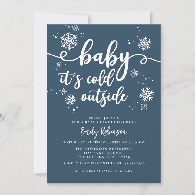 Baby It's Cold Outside Blue Winter Boy Baby Shower Invitation (Front)