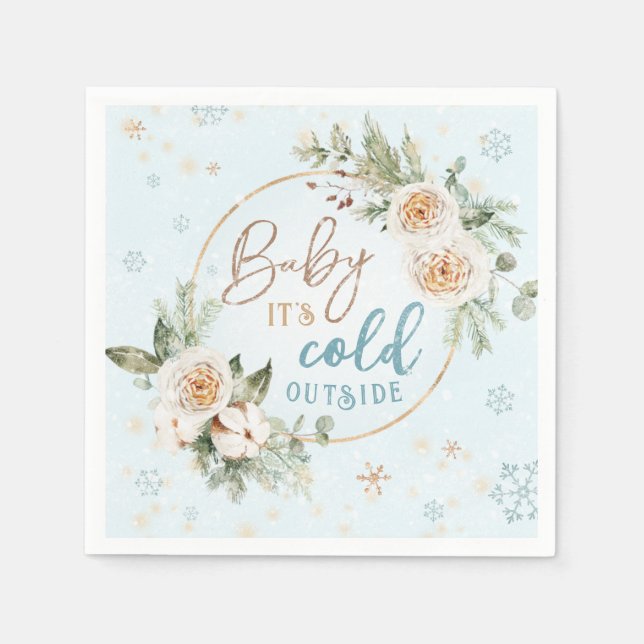 Baby It's Cold Outside Blue Winter Shower Sprinkle Napkins (Front)