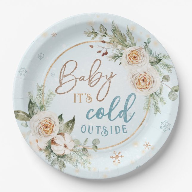 Baby It's Cold Outside Blue Winter Shower Sprinkle Paper Plates (Front)