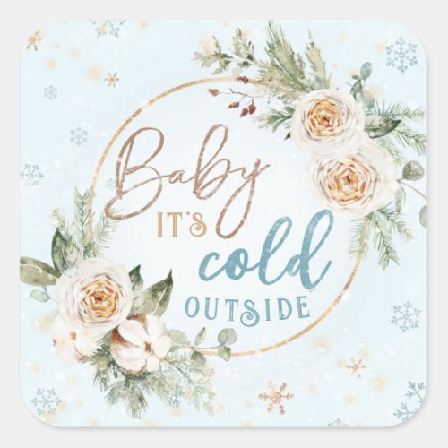 Baby Its Cold Outside Blue Winter Shower Sprinkle Square Sticker