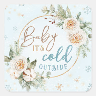 Baby It's Cold Outside Blue Winter Shower Sprinkle Square Sticker