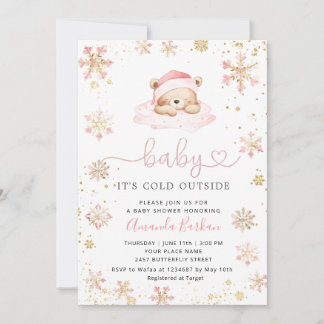 Baby It's Cold Outside Boho Pink girl Baby Shower Invitation