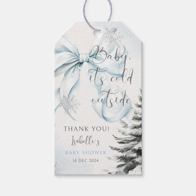 Baby it's cold Outside Bow Baby Shower Gift Tags (Front)