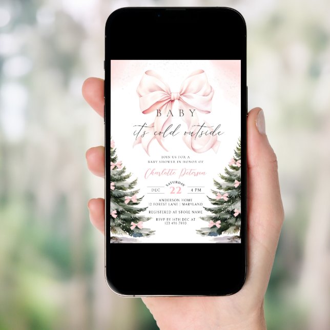 Baby It's Cold Outside Bow Baby Shower Invitation (Front Digital)