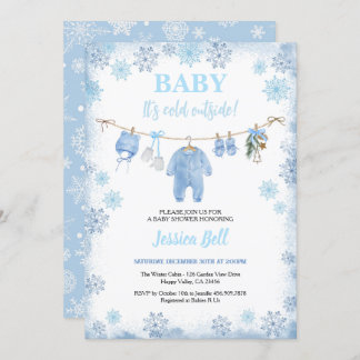 Baby It's Cold Outside Boy Baby Shower Blue Winter Invitation