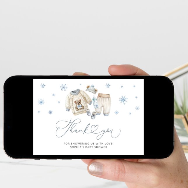 Baby Its Cold Outside Boy Baby Shower Thank You Card (Front Digital)