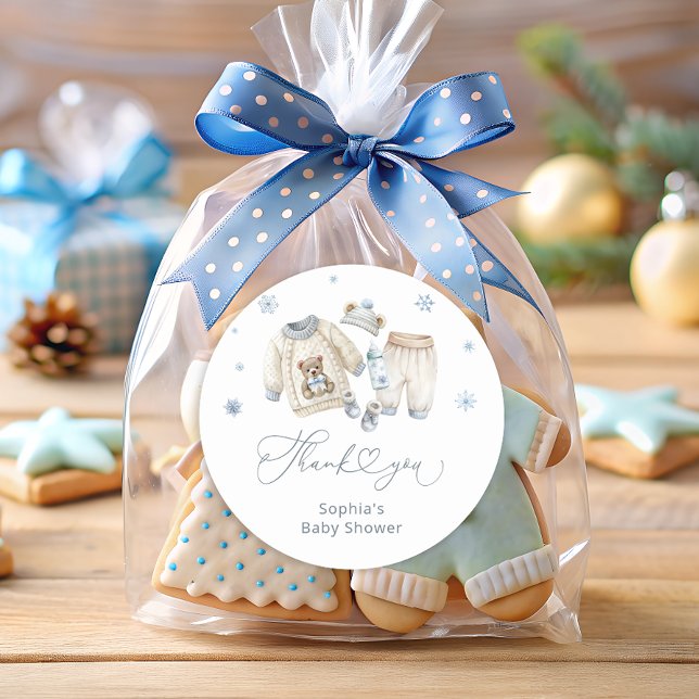 Baby Its Cold Outside Boy Baby Shower Thank You  Classic Round Sticker (Creator Uploaded)