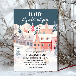 Baby its cold outside boy winter baby shower invitation