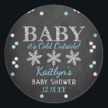 Baby It's Cold Outside Boys Winter Baby Shower Classic Round Sticker<br><div class="desc">Celebrate in style with these trendy baby shower stickers. The design is easy to personalize with your own wording and your family and friends will be thrilled when they see these fabulous stickers.</div>