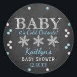 Baby It's Cold Outside Boys Winter Baby Shower Classic Round Sticker<br><div class="desc">Celebrate in style with these trendy baby shower stickers. The design is easy to personalize with your own wording and your family and friends will be thrilled when they see these fabulous stickers.</div>