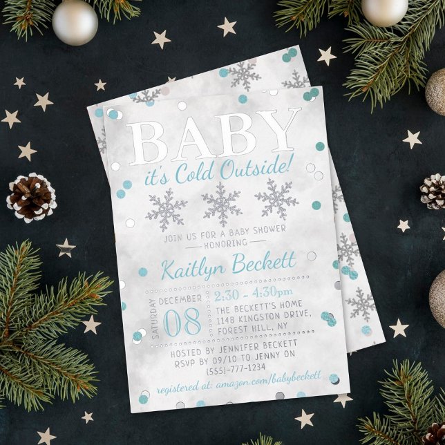 Baby It's Cold Outside Boys Winter Baby Shower Foil Invitation (Creator Uploaded)