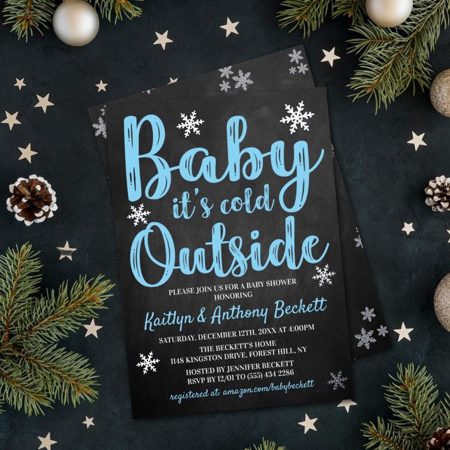 Baby It's Cold Outside Boys Winter Baby Shower Foil Invitation (Creator Uploaded)